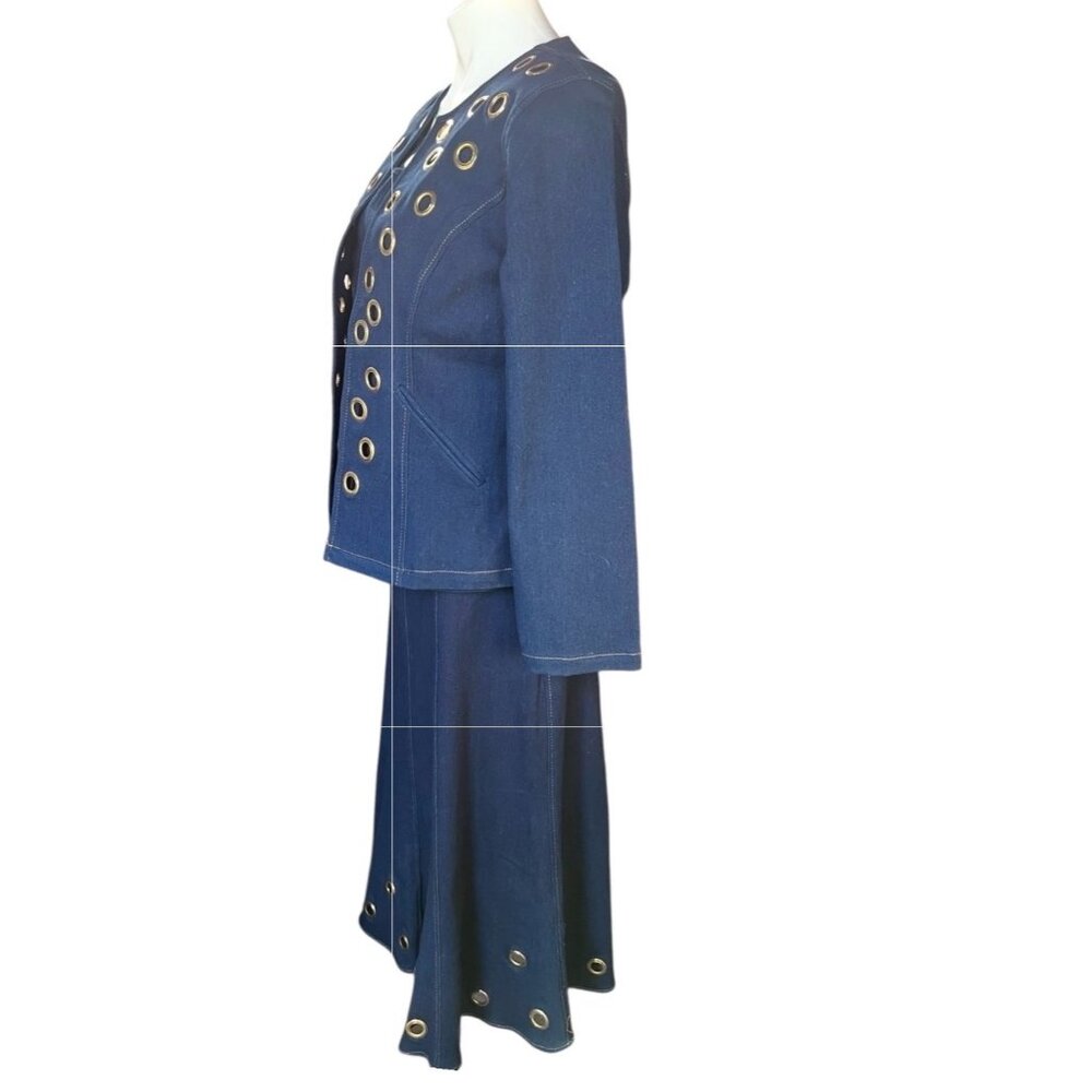 Regalia Womens 3-Piece Denim Suit Set With Grommet Accents Jacket Sleeveless Blo - Picture 8 of 16